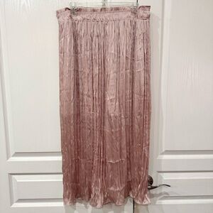 Topshop Pink Pleated Satin Midi Skirt